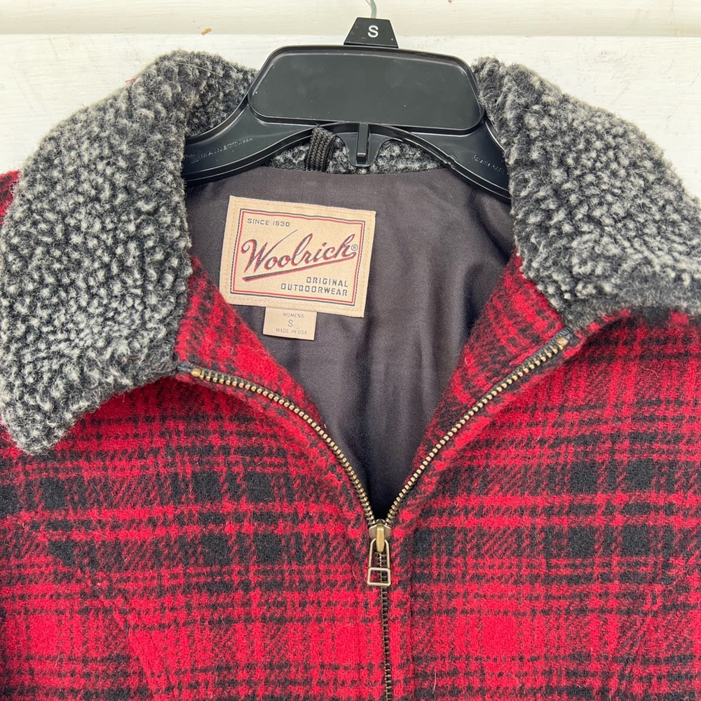 Woolrich Woman’s Red & Black Plaid Full Zip Wool Jacket with Pockets Size Small - Picture 3 of 7